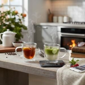 2'li Çift Cidarlı Kulplu Cam Fincan Seti - 100 ml Isıya Dayanıklı Espresso ve Türk Kahvesi Bardağı - El Yakmayan Modern Tasarım (2 Adet)