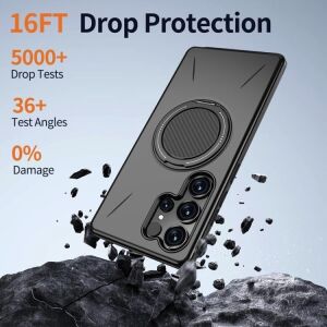 Galaxy S25 Ultra Için Kılıf Mag-Forge 360° Döndürülebilir Yüzük Stantlı  S25 Ultra Koruyucu Pc+Tpu Hibrit Tasarımlı Güçlü Manyetikli  S25 Ultra Kılıf (Siyah)