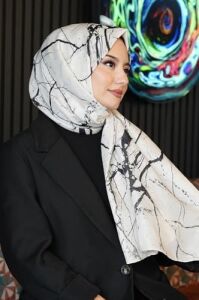 Mermer Desen Bej Soft Pamuk Şal Çok Renkli 48