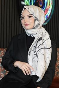 Mermer Desen Bej Soft Pamuk Şal Çok Renkli 48