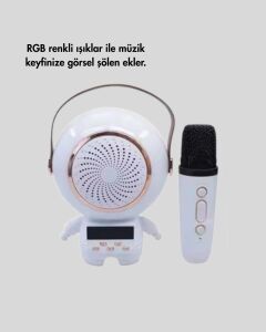 Rgb Işıklı Astronot Bluetooth Hoparlör Karaoke Mikrofonlu