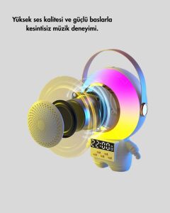 Rgb Işıklı Astronot Bluetooth Hoparlör Karaoke Mikrofonlu