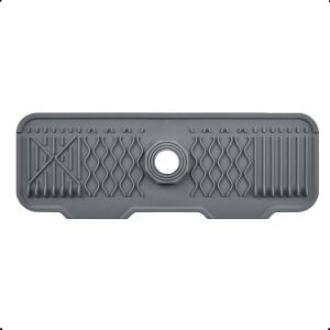 Xspring Silikon Musluk Matı, 43X15 cm Mutfak Lavabo Koruyucu, Silikon Musluk Matı Bulaşık Süngeri Tutucu, Kaymaz Gri Kurutma Matı, Mutfak ve Banyo Tezgah Koruma