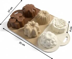 6 Bölmeli Çiçek ve Desenli Silikon Kek Kalıbı - Estetik Pasta, Tatlı, Sabun ve Kokulu Taş Kalıbı - Gıda Sınıfı, Yapışmaz ve Isıya Dayanıklı - Toprak Tonları Serisi