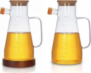 Kesten 900 ml Cam Yağdanlık | Ahşap Kapaklı ve Altlıklı | Şeffaf, Pratik Mutfak Yağ ve Sirke Şişesi