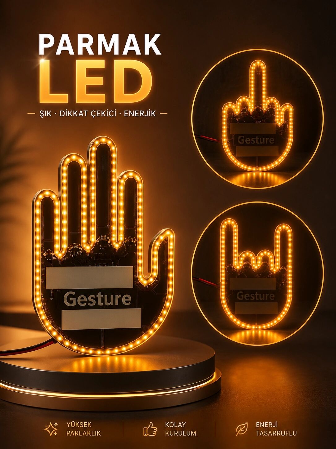Parmak LED Amber Renkli Işık