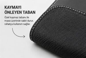 Deri Mouse Pad, Bilek Destekli, Ergonomik Tasarım, Kaymaz Taban, Ofis ve Ev Kullanımı Için