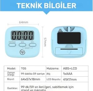 NPT05M Mutfak,ders,yemek Için 99:59DK Dijital Alarm Kronometre,pomodoro Öğrenci Motivasyon Saati
