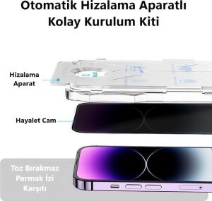 iPhone 16 Için Ekran Koruyucu Otomatik Hizalama Aparatlı Kolay Kurulum Kiti Toz Bırakmaz Parmak Izi Karşıtı Tam Kaplayan Hayalet Ekran Koruyucu Kırılmaz Cam