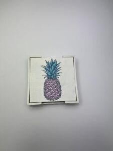 6’lı Ahşap Bardak Altlığı Seti (Kutulu - Ananas Desenli)
