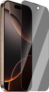 iPhone 16 Pro ile Uyumlu  Crystal Shadow Serisi 0.15MM 3D Privacy Hayalet Cam Ekran Koruyucu Siyah