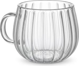 Çizgili Borosilikat Cam Bardak, 350 ml Geniş Kapasite, Isıya Dayanıklı Yapı, Bulaşık Makinesinde Yıkanabilir, Ev Ofis Restoran Için Kullanıma Uygun Kulplu Kahve Espresso Latte Sunum Bardağı
