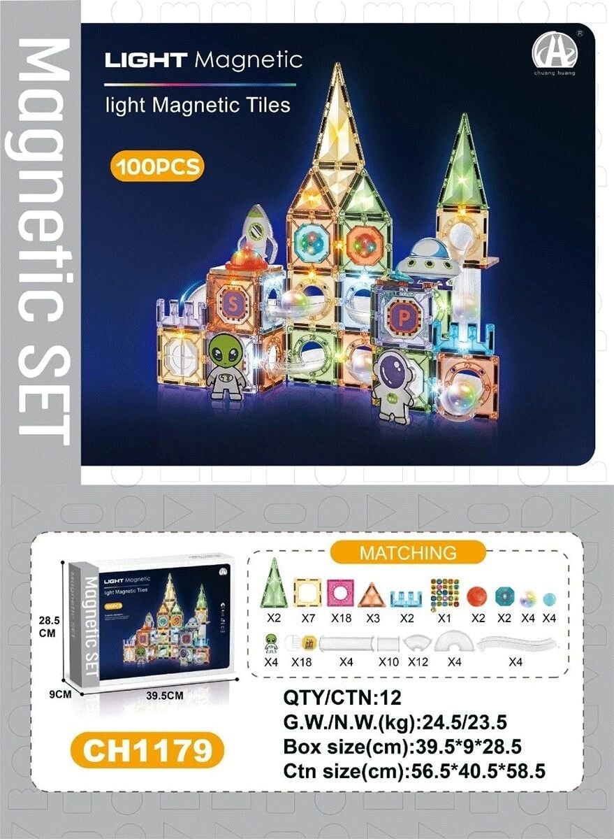 7.5cm Işıklı Magnetic Blok 100 Parça