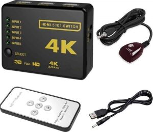 HDMI Switch 5 Port Çoklayıcı Kumandalı 4K Ultra Hd Destekli Switch