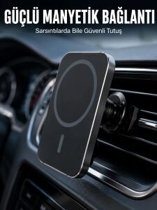 15W Magsafe Uyumlu Manyetik Araç Şarj Standı | Güçlü Mıknatıslı Telefon Tutucu