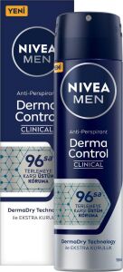 Men Erkek Sprey Deodorant Derma Control Clinical 150 Ml, 96 Saat Antiperspirant Koruma,ekstra Kuruluk,alkolsüz