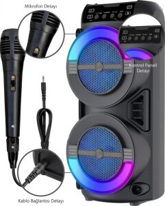Rgb Işıklı Taşınabilir Bluetooth Hoparlör Güçlü Stereo Ses