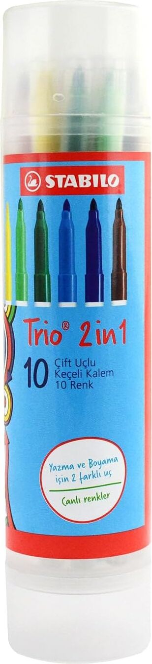 Trio 2in1 - Keçeli Kalem - 10'lu Tüp - Çeşitli Renkler