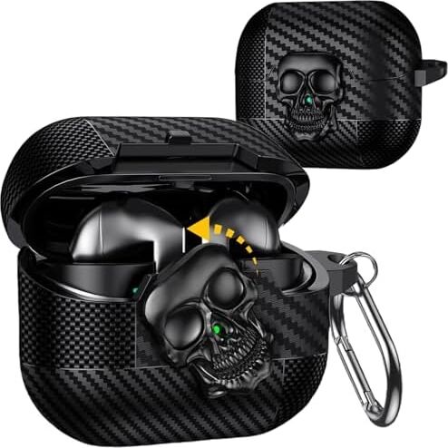 Galaxy Buds 3 Fe/buds 3 Pro/buds 3 Kılıf Kapak Kafatası Kilitli ve Anahtarlıklı Erkekler Için, Komik Karbon Fiber Darbeye Dayanıklı Sert Kabuk Iskelet Kapak Galaxy Buds 3 Pro Için