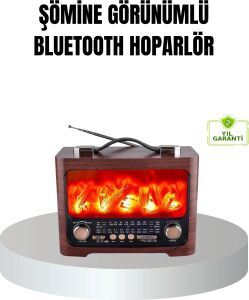 Solar Şarjlı Şömine Alev Efektli Bluetooth Hoparlör 7W Taşınabilir Ses Sistemi