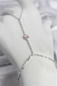 Gümüş Renk Pirinç Zirkon Taşlı Pembe Kalp Model Şahmeran