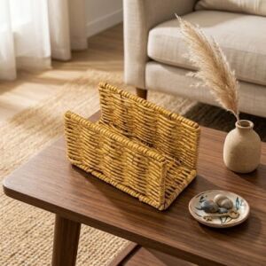 Hasır Örgü Peçetelik, Doğal Renk, Rattan, 14X5X8 Cm, Rustik Stil, Yemek Masası Için