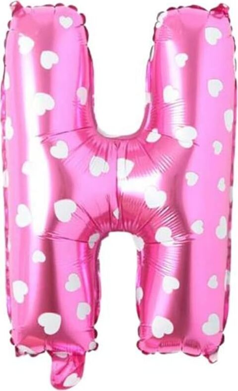 H Harfi 16 Inç Pembe Kalpli Renk Folyo Balon 36 cm (Pembe)