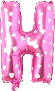 H Harfi 16 Inç Pembe Kalpli Renk Folyo Balon 36 cm (Pembe)