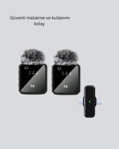 2in1 Kablosuz Yaka Mikrofonu Ios ve Android Uyumlu