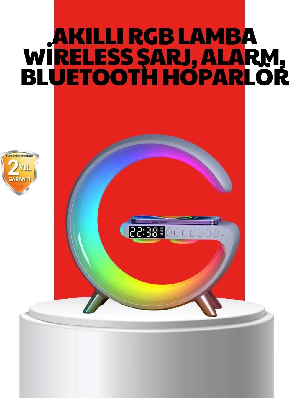 Kablosuz Şarjlı Atmosfer Lambası Bluetooth Hoparlör ve Akıllı Alarm Özellikli