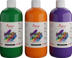 Yeşil, Mor, Turuncu Akrilik Boya 3'lü Set 3X500 gr
