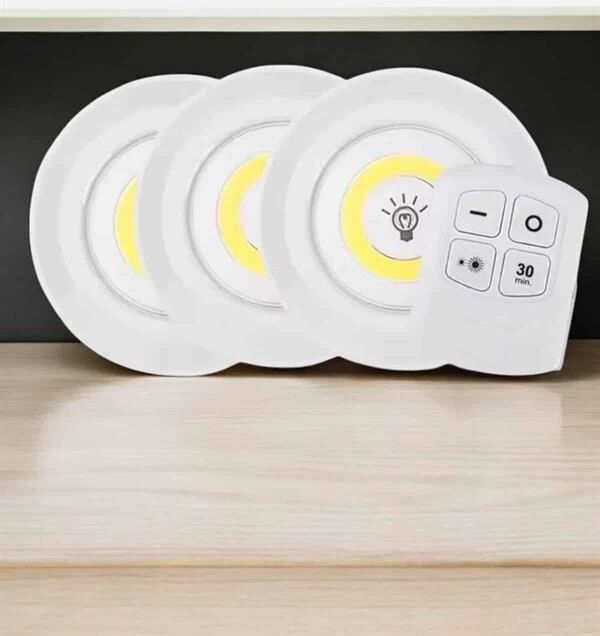 Spot Lamba LED Işık 3'lü Uzaktan Kumandalı Pilli Yapışkanlı Kablosuz
