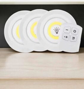 Spot Lamba LED Işık 3'lü Uzaktan Kumandalı Pilli Yapışkanlı Kablosuz