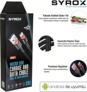 C91 2.0 Mah Micro 1 mt Gül Desenli Kablo Araç Şarjı, Standart