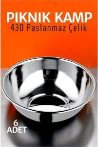 Paslanmaz Çelik Yemek Tası Çorba Kasesi Kamp Piknik Tabağı 6 Adet 721503