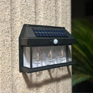 Panter Solar Güneş Enerjili Lamba, Hareket Sensörlü Duvar Lambası, Gün Işığı Filament LED Solar Aplik, 3 Modlu, IP65 Su Geçirmez, Bahçe Balkon Teras Garaj Dış Mekan Aydınlatma (3 Ampul)