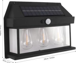 Panter Solar Güneş Enerjili Lamba, Hareket Sensörlü Duvar Lambası, Gün Işığı Filament LED Solar Aplik, 3 Modlu, IP65 Su Geçirmez, Bahçe Balkon Teras Garaj Dış Mekan Aydınlatma (3 Ampul)
