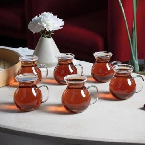 Keyfi Ala Borosilikat Cam Çay Bardağı Seti, 200ML, 6'lı, Termisil Kupa, Şık ve Dayanıklı (12)