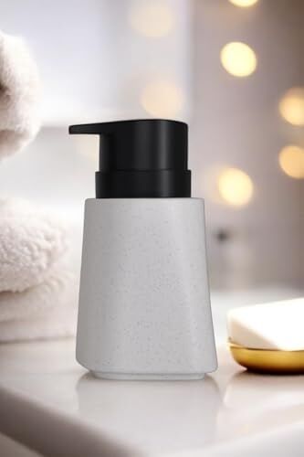 New Max Premium Serisi 300 ml Sıvı Sabunluk Pompalı Mermer Desenli Seramik Sıvı Sabunluk Dispencer Beyaz