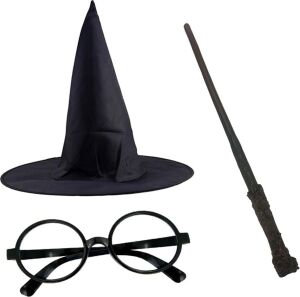 Harry Potter Şapkası Gözlük ve Asa Cosplay Parti Doğum Günü Cadılar Bayramı Seti 1450
