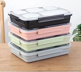 Bento 1600ML Lunchbox Tek Katlı 5 Bölmeli Çelik Sefer Tası Yemek Kutusu (Açık Yeşil)