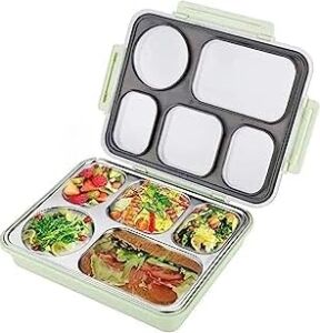 Bento 1600ML Lunchbox Tek Katlı 5 Bölmeli Çelik Sefer Tası Yemek Kutusu (Açık Yeşil)
