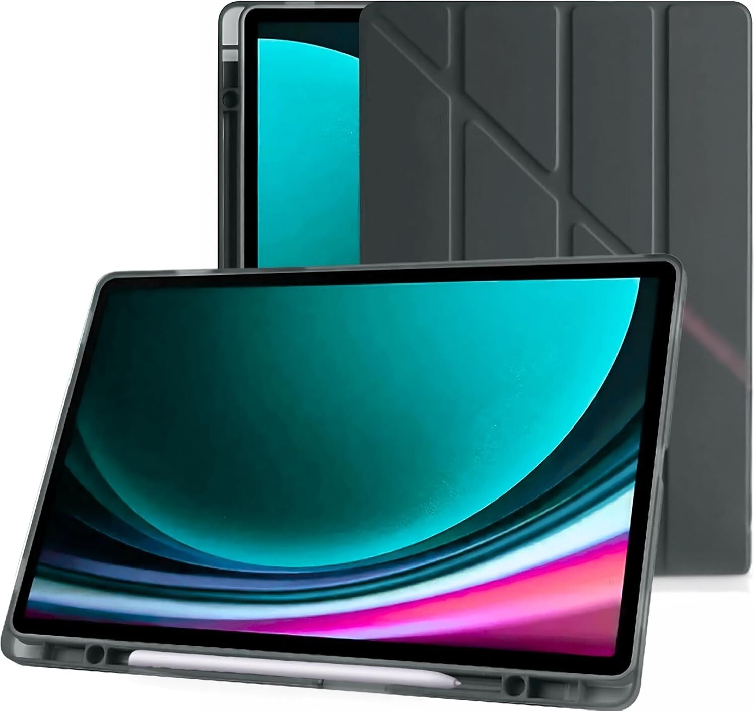 Galaxy Tab S9+ Fe Plus 12.4 Inç Uyumlu Smart Kılıf, S Pen Kalemlikli, Trifold, Esnek, Mat, Origami, Darbeye Tam Dayanıklı Tablet Kılıfı (Siyah)