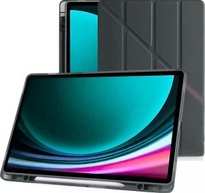 Galaxy Tab S9+ Fe Plus 12.4 Inç Uyumlu Smart Kılıf, S Pen Kalemlikli, Trifold, Esnek, Mat, Origami, Darbeye Tam Dayanıklı Tablet Kılıfı (Siyah)