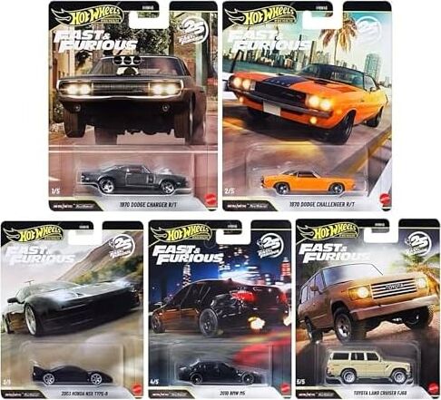 Premium Fast & Furious 25. Yıl 5'li Set Bmw M5, Dodge Charger, Honda Nsx Type-R, Dodge Challenger, Land Cruiser, Die-Cast Metal Arabalar HNW46 979Q