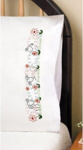 Tobin T232113 Damgalı Yastık Kılıfı Çifti Nakış Seti, 50,7 cm x 75,8 Cm, Koyun, Beyaz