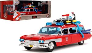 Jada Toys  x Ghostbusters Ecto-1 Die-Cast Metal Model Araba, 1:24 Ölçek, Kırmızı-Beyaz