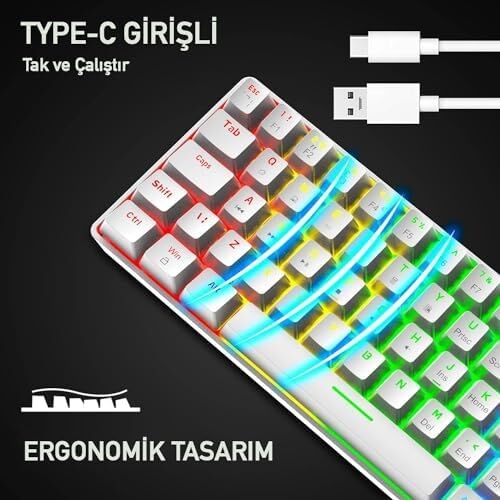 Robeve Blic Oyuncu Klavyesi Rgb Klavye 20 Modlu Ayarlanabilir Renk Seçeneği Rgb Suya ve Toza Dayanıklı Klavye Oyun Klavyesi Oyuncu Klavye Mekanik Klavye Kırmızı Switch (Beyaz)