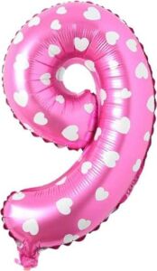 9 Rakamlı 16 Inç Pembe Kalpli Folyo Balon 36 cm (Pembe)