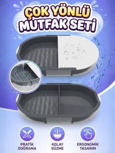 Kesme Tahtası Çift Hazneli Süzgeçli Çok Amaçlı Piknik Kamp Mutfak Pratik Fonksiyonel Doğrama Tahtası